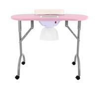 Mesa de manicura plegable con aspiradora, mesa de manicura rosa, mesa de salón de uñas, 90 x 40 x 72,5 cm, con ruedas, adecuada para salones de uñas, salón de belleza en casa