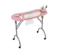 Mesa de manicura plegable, mesa de manicura profesional con aspiración, plegable, mesa de manicura, mesa de manicura, mesa móvil con ruedas, bolsa de transporte (rosa)