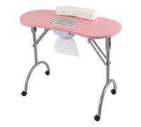 Mesa de manicura plegable portátil YEITBY con ruedas universales, adecuada para hogar, salón de uñas, salón de belleza, oficina, color rosa, con succión y accesorios de limpieza de uñas