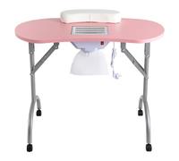 Mesa de manicura plegable rosa con aspiradora de uñas, bolsa para recoger polvo y reposamuñecas, mesa de uñas portátil con ruedas y bolsa de transporte, mesa de manicura estable para salón de uñas y