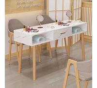 Mesa de manicura profesional con cajón de imitación de mármol y patas de madera maciza, 120 x 40 x 78 cm, banco de trabajo para técnicos de uñas (estilo 1)