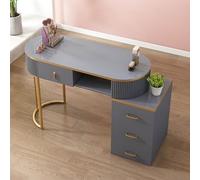 Mesa de manicura profesional moderna con tecnología de uñas, muebles de salón de belleza de madera con cajones y 3 estantes para equipos de spa y salón de belleza