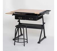 Mesa de manualidades de altura ajustable con escritorio de dibujo inclinable de almacenamiento, escritorio de arte de arce para oficina en casa, mesa de dibujo versátil para artistas y creativos