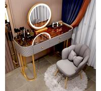 Mesa de maquillaje ajustable con luz táctil con 3 colores, escritorio grande de maquillaje con vidrio templado, ideal para dormitorio de mujeres y niñas (tamaño: 80 cm, gris)