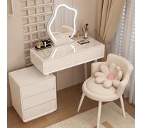 Mesa de maquillaje blanca con espejo y luces, mesa de tocador con cajones, 3 modos de iluminación, brillo ajustable para dormitorio, niña, mujer, hogar, dormitorio (blanco claro, 80.4 x 40 pulgadas)