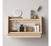 Mesa de maquillaje flotante montada en la pared con espejo, pequeño estante de madera para tocador de dormitorio y baño, elegante diseño de 60 cm (color madera)