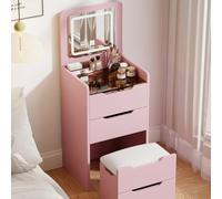 Mesa de maquillaje LED 3 en 1 con espejo abatible extraíble Sto y taburete con luces de tres colores, tocador con decoración oculta, perfecta para dormitorio y rutina de belleza