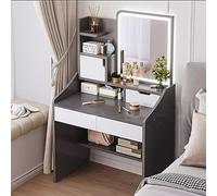 Mesa de maquillaje LED con brillo ajustable, 3 luces de color, 2 cajones grandes, elegante estación de cosméticos con espejo (color: A tamaño: mesa)