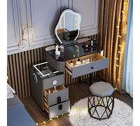 Mesa de maquillaje LED con Charr Cloud Sd gris tocador con parte superior le Der Cushed ol y espejo iluminado para decoración de dormitorio