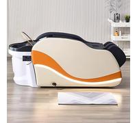 Mesa de masaje con luz naranja cálida. El equipo Head Spa cuenta con circulación de agua, masaje inteligente, calefacción de espalda y cama de champú.