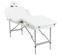 vidaXL Mesa de Masaje de Aluminio Plegable de Cuatro cuerpos, Color Blanco Crema