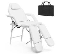 Mesa de masaje profesional ajustable de 3 secciones con estantes de almacenamiento, ideal para esteticistas y artistas del tatuaje