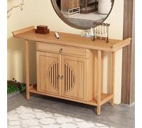 Mesa de meditación con estatua de Buda, puertas dobles con gran almacenamiento para templos y hogares, diseño de madera natural, ideal para exhibición del Dios de la Riqueza Guan Gong