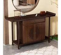 Mesa de meditación con estatua de Buda, puertas dobles con gran almacenamiento para templos y hogares, diseño de madera natural, ideal para exhibición del Dios de la Riqueza Guan Gong