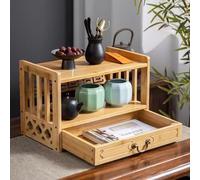 Mesa de meditación de bambú con almacenamiento, pequeño altar de madera para budismo, adivinación, relajación, ceremonias de té y culto