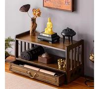 Mesa de meditación de bambú con almacenamiento, pequeño altar de madera para budismo, adivinación y relajación, ideal para ceremonias de té y culto