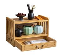 Mesa de meditación de bambú con cajón, Estilo Chino, Mesa de Altar Puja, Estante de exhibición Feng Shui for decoración Espiritual.(Natural,Two Floors 52cm)