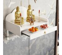 Mesa de meditación personal de madera montada en la pared, mini altar budista con cajón, Feng Shui Guan Gong Guanyin Pooja (blanco, 50 cm)