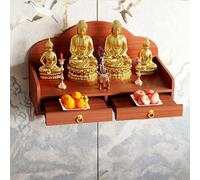 Mesa de meditación personal de madera montada en la pared, mini altar budista con cajón, Feng Shui Guan Gong Guanyin Pooja (teca, 80 cm)
