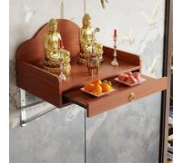 Mesa de meditación personal de madera montada en la pared, mini altar budista con cajón, Feng Shui Guan Gong Guanyin Pooja (teca, 60 cm)