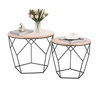 Mesa de Metal Ribelli Negra - Tablero de Madera sobre un Robusto armazón de Metal - Mesa Lateral Ideal para la Sala de Estar, Dormitorio, Oficina, etc. - Dos mesas en un Conjunto (Madera Clara/Negro)