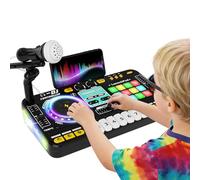 Mesa de mezclas DJ para niños, controlador DJ, mesa DJ, DJ mixer con función de grabación, 100+ efectos de sonido, plato DJ realista y pads de batería, regalo para niños y niñas 3-11 años, Negro