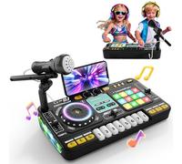 Mesa de mezclas DJ para niños de 3 a 10 años con micrófono, controlador de mezclas DJ con 100+ efectos de sonido, juguete musical con recargable, DJ Mixer regalo ideal para niñas y niños principiantes