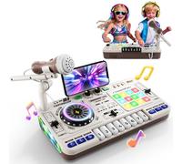 Mesa de mezclas DJ para niños de 3 a 12 años con micrófono DJ Mixer, controlador de mezclas DJ con 100+ efectos de sonido, juguete musical con recargable, regalo ideal para niñas y niños principiantes