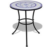 Mesa de Mosaico Azul y Blanco, Estructura Hierro con Encimera Cerámica 60x70 cm para Jardín o Balcón, Fácil Montaje