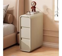 Mesa de Noche Estrecha de 25 cm con 3 cajones - Mesa Auxiliar de la Cama para Acabado de Cuero - Gabinete de Grietas de Dormitorio de mesita de Madera Maciza