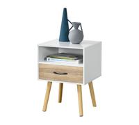 Mesa de noche gävle con cajón aglomerado/madera 54 x 40 x 30 cm - blanco y efecto roble [en.casa]