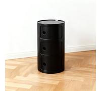 Mesa de Noche Redonda 2/3/4 Niveles con Cajones y Puerta Corrediza, Mueble Auxiliar Moderno de 2/3/4 Contenedores, Armario de Almacenaje en Plástico para Baño(Black,3 Tier)