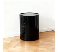 Mesa de Noche Redonda 2/3/4 Niveles con Cajones y Puerta Corrediza, Mueble Auxiliar Moderno de 2/3/4 Contenedores, Armario de Almacenaje en Plástico para Baño(Black,2 Tier)