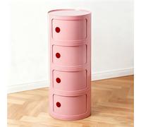 Mesa de Noche Redonda 2/3/4 Niveles con Cajones y Puerta Corrediza, Mueble Auxiliar Moderno de 2/3/4 Contenedores, Armario de Almacenaje en Plástico para Baño(Pink a,4 Tier)
