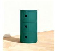 Mesa de Noche Redonda 2/3/4 Niveles con Cajones y Puerta Corrediza, Mueble Auxiliar Moderno de 2/3/4 Contenedores, Armario de Almacenaje en Plástico para Baño(Green c,3 Tier)