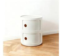 Mesa de Noche Redonda 2/3/4 Niveles con Cajones y Puerta Corrediza, Mueble Auxiliar Moderno de 2/3/4 Contenedores, Armario de Almacenaje en Plástico para Baño(Beige,2 Tier)