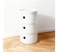 Mesa de Noche Redonda 2/3/4 Niveles con Cajones y Puerta Corrediza, Mueble Auxiliar Moderno de 2/3/4 Contenedores, Armario de Almacenaje en Plástico para Baño(White,3 Tier)