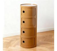 Mesa de Noche Redonda 2/3/4 Niveles con Cajones y Puerta Corrediza, Mueble Auxiliar Moderno de 2/3/4 Contenedores, Armario de Almacenaje en Plástico para Baño(Yellow a,4 Tier)