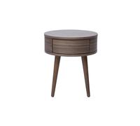 Mesa de noche redonda en madera oscura con cajón JUDITH