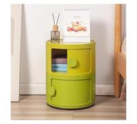 Mesa de noche redonda verde moderna con cajones de puerta corrediza, armario de almacenamiento de tamaño pequeño para dormitorio