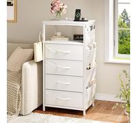 Mesa de noche Xnferty con 4 cajones y estante abierto, mesa auxiliar con estación de carga e iluminación LED, mesa de noche con bolsillos laterales y ganchos (blanco, 80 x 40 x 30 cm)