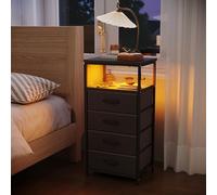 Mesa de noche Xnferty con 4 cajones y estante abierto, mesa auxiliar con estación de carga e iluminación LED, mesa de noche con bolsillos laterales y ganchos (negro, 80 x 40 x 30 cm)