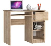 Mesa de ordenador BDW con 1 cajón, 1 compartimento y una bandeja para teclado extraíble. Escritorio para ordenador de escritorio o portátil, 90x77x50 cm