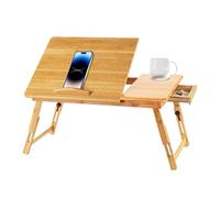 Mesa de Ordenador Portátil Bambú Bandeja de Cama Desayuno Plegable Reclinable Altura Ajustable Soporte Escritorio de Regazo (66 * 30 * 35cm-Color Madera)