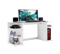 Buyqualia - Mesa Escritorio Gamer - Mesa Ordenador - Escritorio Oficina/Despacho - con Espacio de Almacenamiento en Patas - Blanco - Dimensiones: 136x75x60cm