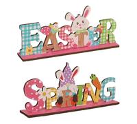 Mesa de Pascua, conejito de pascua decoración de mesa | Decoración de cajón en capas Señales de madera de primavera | 2x mesa de letras coloridas centros de mesa decoración de escritorio para fiesta