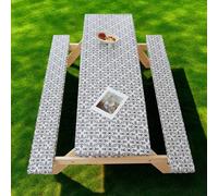 Mesa de picnic con fundas de banco, mantel elástico con patrón geométrico Oxford, impermeable, resistente al aceite, revestimiento de TPU para mesas y asientos rectangulares, patio, camping, jardín