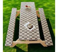 Mesa de picnic con fundas de banco, mantel elástico con patrón geométrico Oxford, impermeable, resistente al aceite, revestimiento de TPU para mesas y asientos rectangulares, patio, camping, jardín