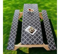 Mesa de picnic con fundas de banco, mantel elástico con patrón geométrico Oxford, impermeable, resistente al aceite, revestimiento de TPU para mesas y asientos rectangulares, patio, camping, jardín