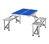 Mesa de picnic plegable con 4 sillas y ranura para paraguas, ligera, diseño de embalaje automático, fácil de almacenar, perfecta para actividades al aire libre